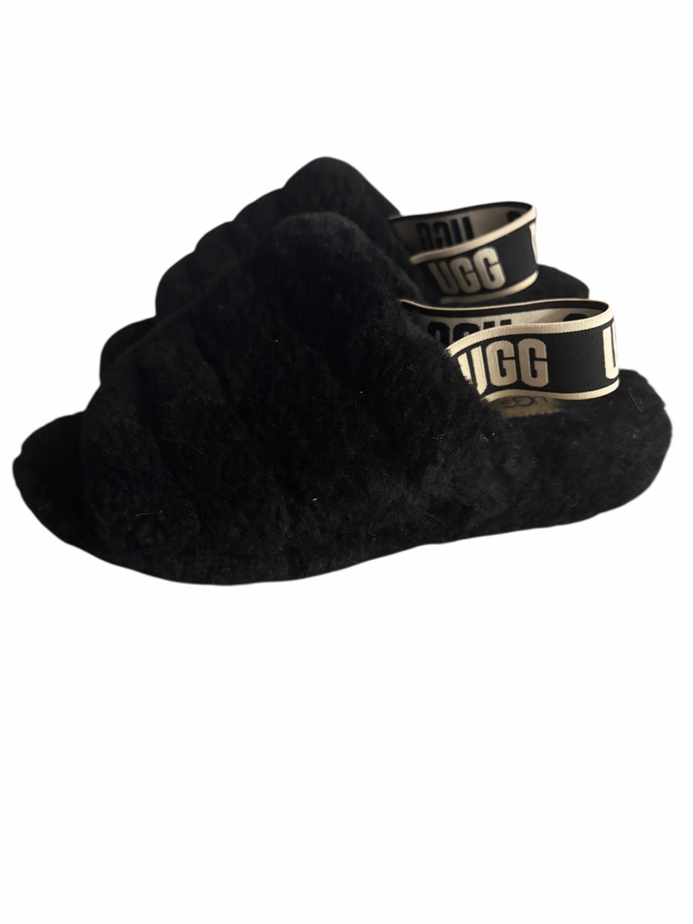 UGG Black Fluff Yeah / Fuzzy Slide Slippers – Excellent Pre-Loved Condition